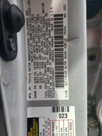 5TEJU62N47Z436817 - 2007 TOYOTA TACOMA DOUBLE CAB PRERUNNER SILVER photo 12