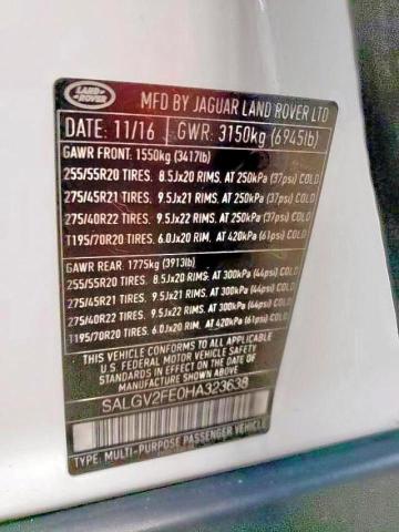 SALGV2FE0HA323638 - 2017 LAND ROVER RANGE ROVE AUTOBIOGRAPHY WHITE photo 13