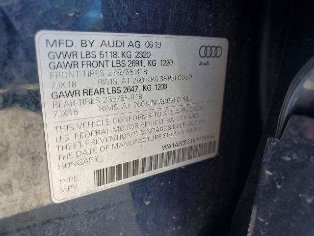 WA1AECF31K1075564 - 2019 AUDI Q3 PREMIUM BLUE photo 13