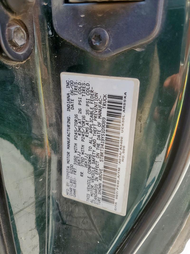 5TBRT3419YS109089 - 2000 TOYOTA TUNDRA ACCESS CAB 绿色 照片 12