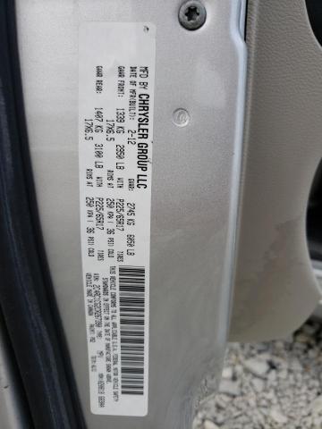 2C4RC1CG2CR267390 - 2012 CHRYSLER TOWN & COU TOURING L SILVER photo 13