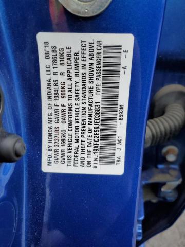 19XFC2E59JE036831 - 2018 HONDA CIVIC LX BLUE photo 12