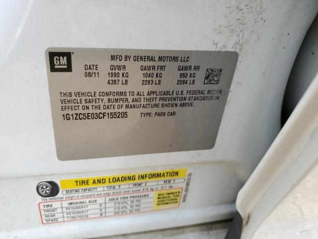 1G1ZC5E03CF155205 - 2012 CHEVROLET MALIBU 1LT WHITE photo 12