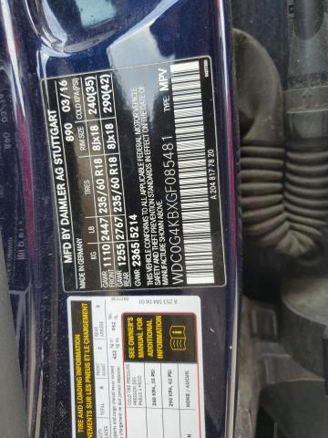 WDC0G4KBXGF085481 - 2016 MERCEDES-BENZ GLC 300 4MATIC BLUE photo 14