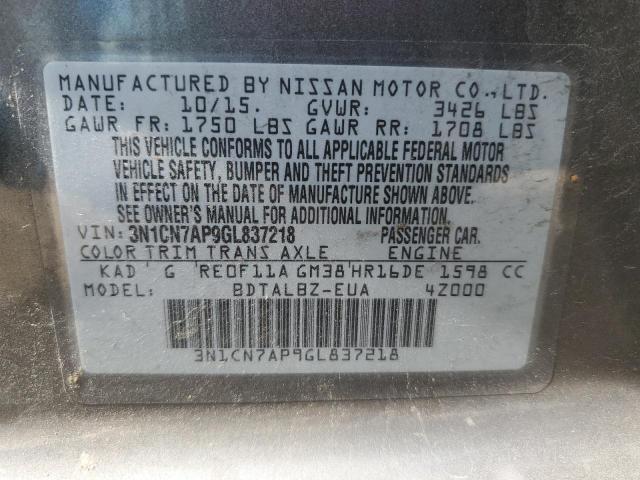 3N1CN7AP9GL837218 - 2016 NISSAN VERSA S GRAY photo 12