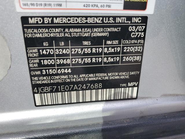 4JGBF71E07A247688 - 2007 MERCEDES-BENZ GL 450 4MATIC SILVER photo 13