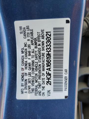 2HGFA16619H333021 - 2009 HONDA CIVIC LX-S أزرق صورة 12