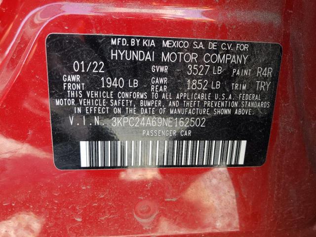 3KPC24A69NE162502 - 2022 HYUNDAI ACCENT SE RED photo 12