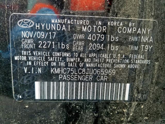 KMHC75LC8JU065969 - 2018 HYUNDAI IONIQ SEL  photo 10