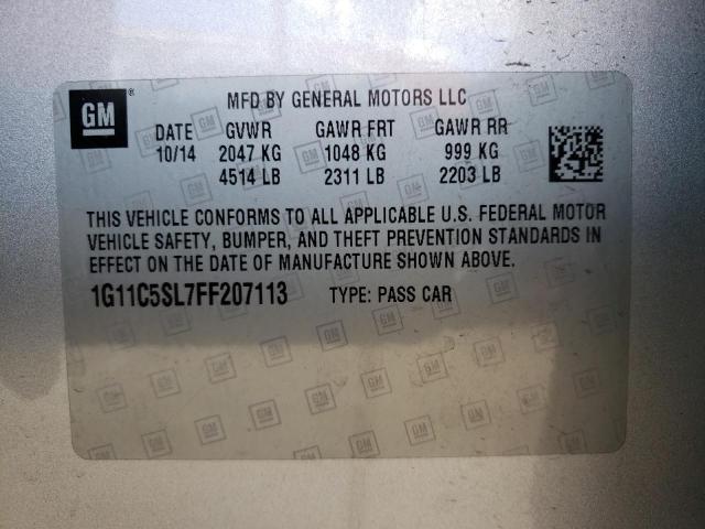 1G11C5SL7FF207113 - 2015 CHEVROLET MALIBU 1LT ნაცრისფერი ფოტო 12