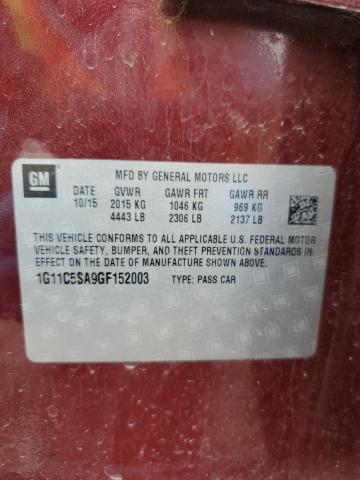 1G11C5SA9GF152003 - 2016 CHEVROLET MALIBU LIM LT MAROON photo 12