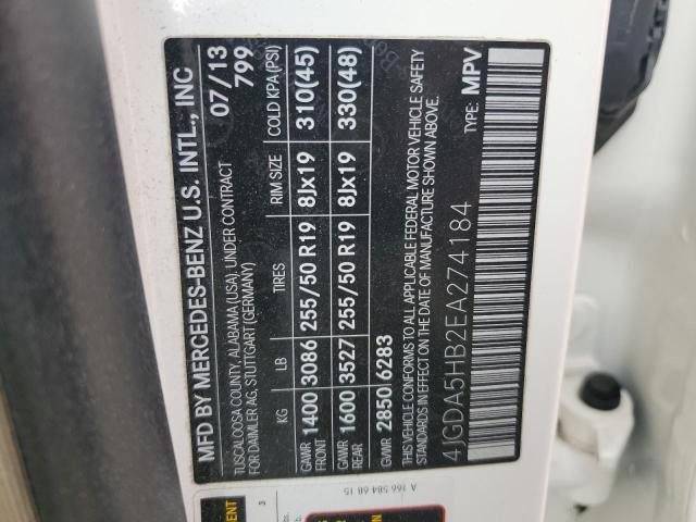 4JGDA5HB2EA274184 - 2014 MERCEDES-BENZ ML 350 4MATIC WHITE photo 14