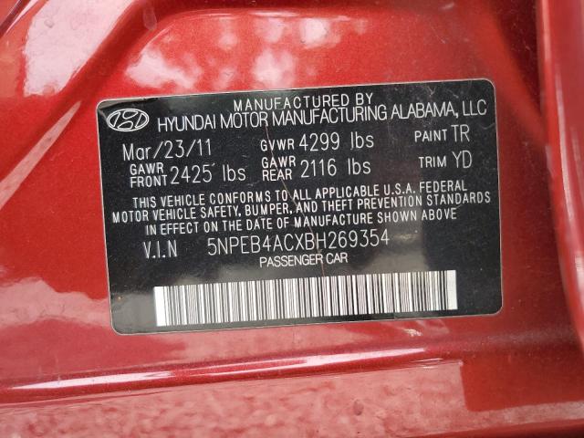 5NPEB4ACXBH269354 - 2011 HYUNDAI SONATA GLS RED photo 12