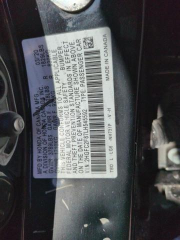 2HGFC2F87LH545592 - 2020 HONDA CIVIC SPORT 黑色 照片 12