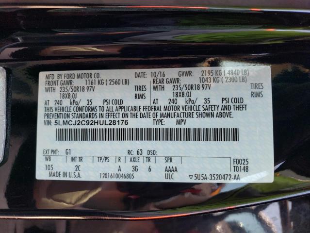 5LMCJ2C92HUL28176 - 2017 LINCOLN MKC SELECT 黑色 照片 12