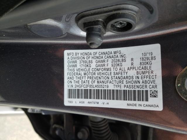 2HGFC2F85LH505219 - 2020 HONDA CIVIC SPORT 灰色 照片 12