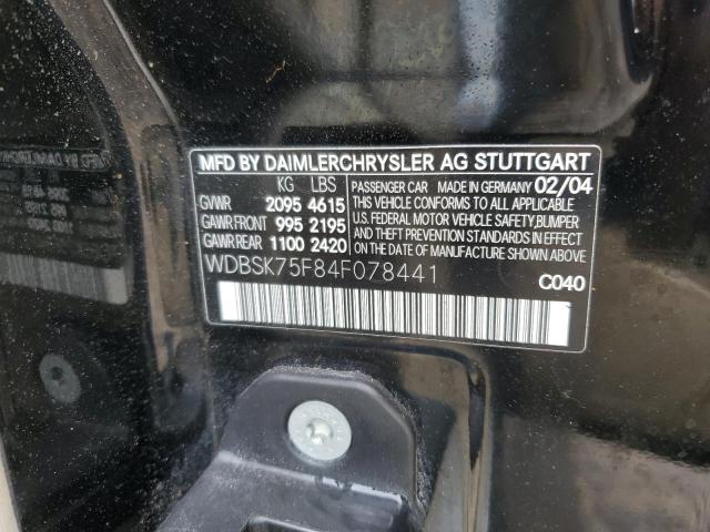 WDBSK75F84F078441 - 2004 MERCEDES-BENZ SL 500 BLACK photo 12