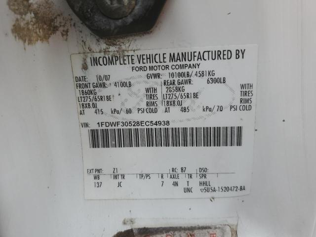 1FDWF30528EC54938 - 2008 FORD F350 SRW SUPER DUTY WHITE photo 10