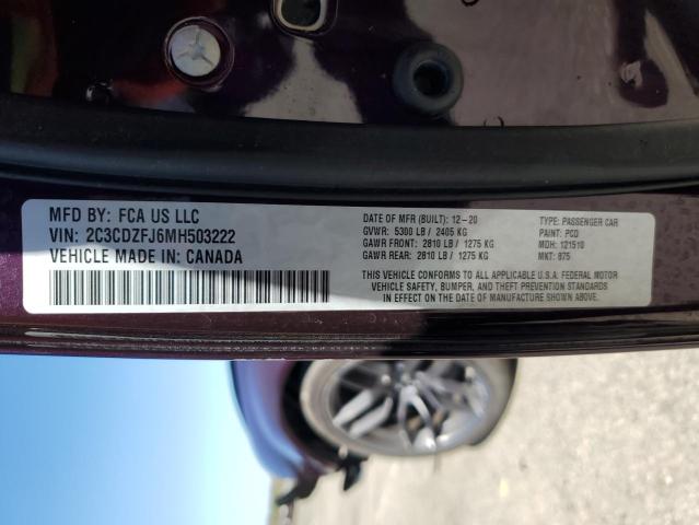 2C3CDZFJ6MH503222 - 2021 DODGE CHALLENGER R/T SCAT PACK PURPLE photo 12