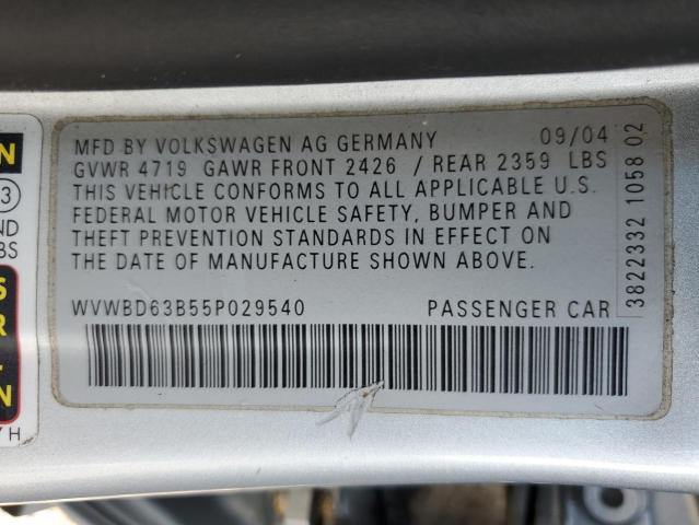 WVWBD63B55P029540 - 2005 VOLKSWAGEN PASSAT GLS 4MOTION GRAY photo 12