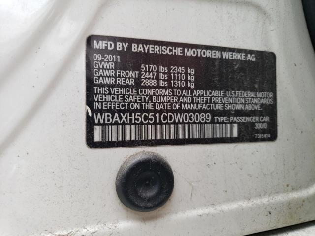 WBAXH5C51CDW03089 - 2012 BMW 528 XI WHITE photo 12