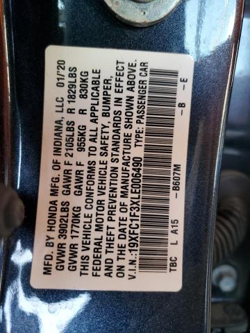 19XFC1F3XLE006490 - 2020 HONDA CIVIC EX BLUE photo 12