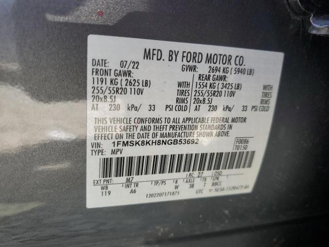 1FMSK8KH8NGB53692 - 2022 FORD EXPLORER ST-LINE GRAY photo 13