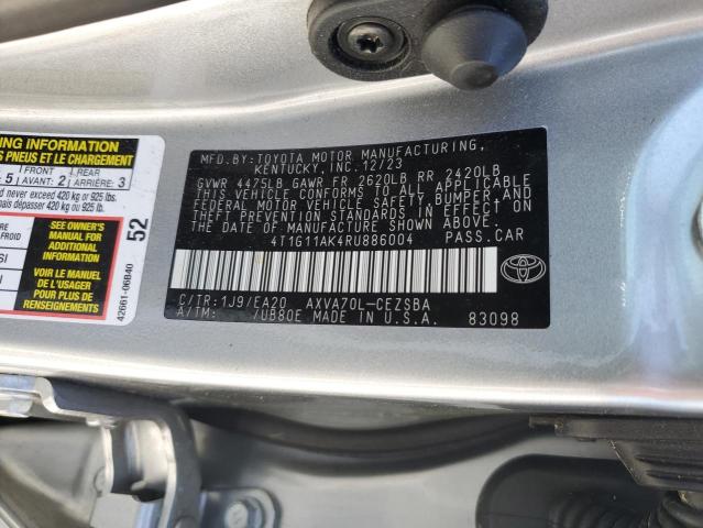 4T1G11AK4RU886004 - 2024 TOYOTA CAMRY SE NIGHT SHADE SILVER photo 12