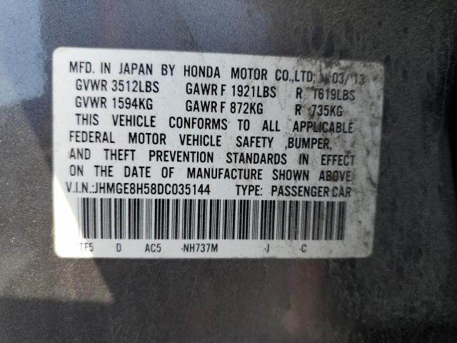 JHMGE8H58DC035144 - 2013 HONDA FIT SPORT GRAY photo 10