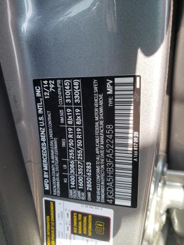 4JGDA5HB3FA522458 - 2015 MERCEDES-BENZ ML 350 4MATIC GRAY photo 12