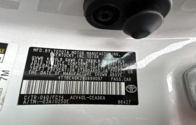 4T1BE46K29U899097 - 2009 TOYOTA CAMRY BASE Blanco foto 10