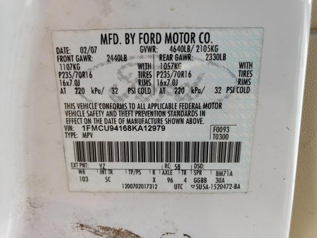 1FMCU94168KA12979 - 2008 FORD ESCAPE LIMITED WHITE photo 14