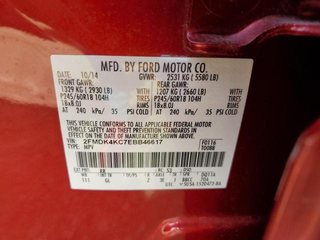 2FMDK4KC7EBB46617 - 2014 FORD EDGE LIMITED RED photo 13