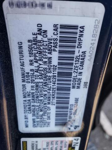 2T1KR32E14C281102 - 2004 TOYOTA COROLLA MA XR BLUE photo 13