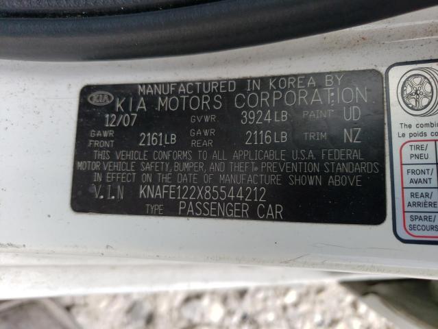 KNAFE122X85544212 - 2008 KIA SPECTRA EX WHITE photo 13