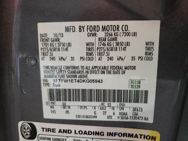 1FTFW1ET4DKG05943 - 2013 FORD F150 SUPERCREW GRAY photo 12