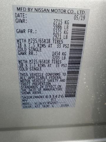 5N1DR2MN0KC633426 - 2019 NISSAN PATHFINDER S WHITE photo 14