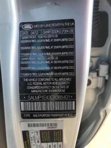 SALMP1E43CA385401 - 2012 LAND ROVER RANGE ROVER AUTOBIOGRAPHY SILVER photo 13