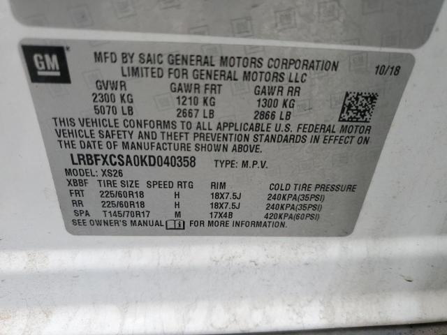LRBFXCSA0KD040358 - 2019 BUICK ENVISION ESSENCE Սպիտակ լուսանկար 13