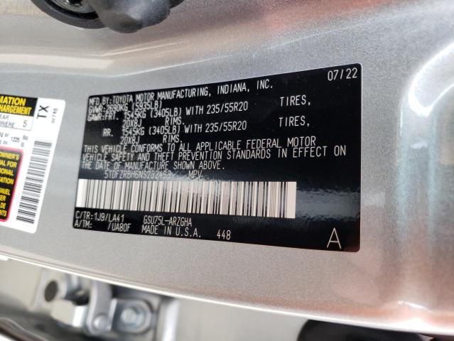 5TDFZRBH6NS232453 - 2022 TOYOTA HIGHLANDER PLATINUM SILVER photo 14