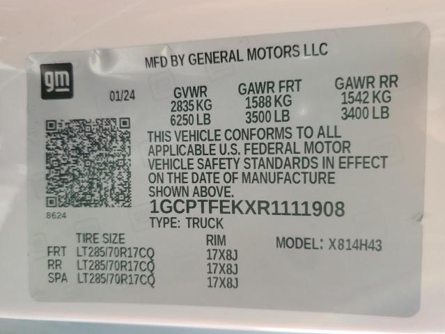 1GCPTFEKXR1111908 - 2024 CHEVROLET COLORADO ZR2 WHITE photo 12