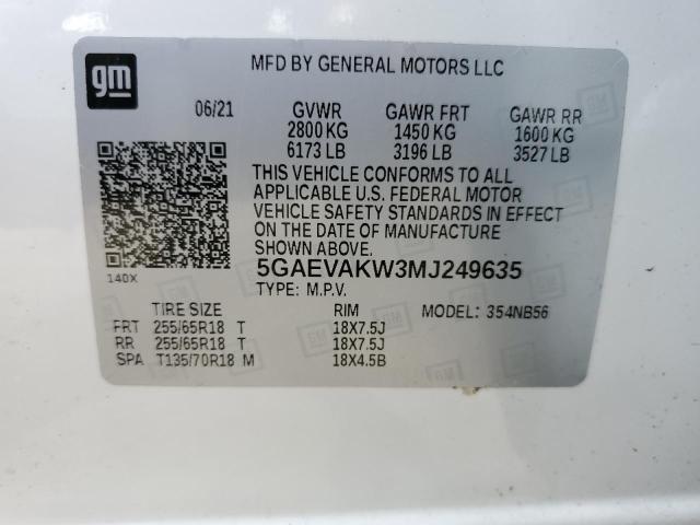 5GAEVAKW3MJ249635 - 2021 BUICK ENCLAVE ESSENCE 白色 照片 13