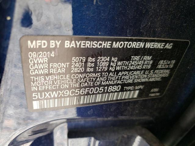 5UXWX9C56F0D51880 - 2015 BMW X3 XDRIVE28I BLUE photo 13