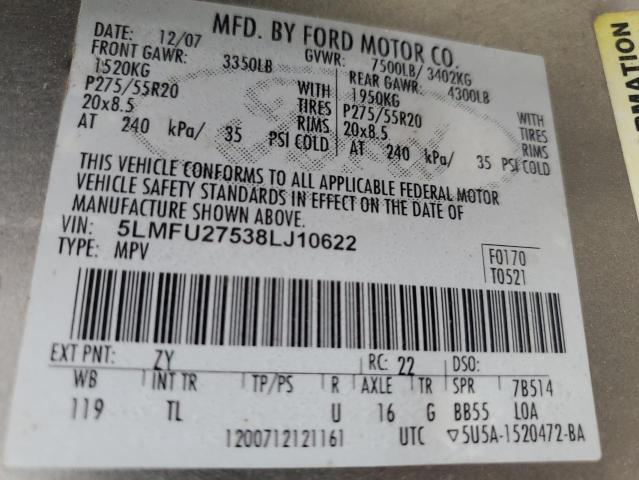 5LMFU27538LJ10622 - 2008 LINCOLN NAVIGATOR 银色 照片 13