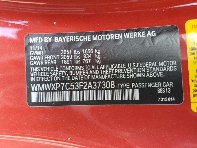 WMWXP7C53F2A37308 - 2015 MINI COOPER S RED photo 12