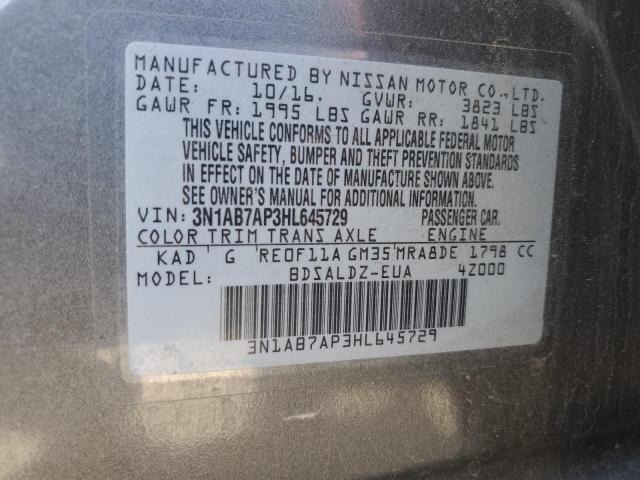 3N1AB7AP3HL645729 - 2017 NISSAN SENTRA S GRAY photo 12