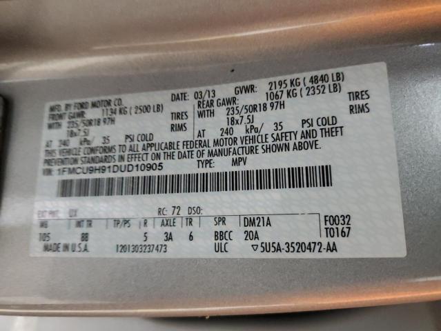 1FMCU9H91DUD10905 - 2013 FORD ESCAPE SEL SILVER photo 13