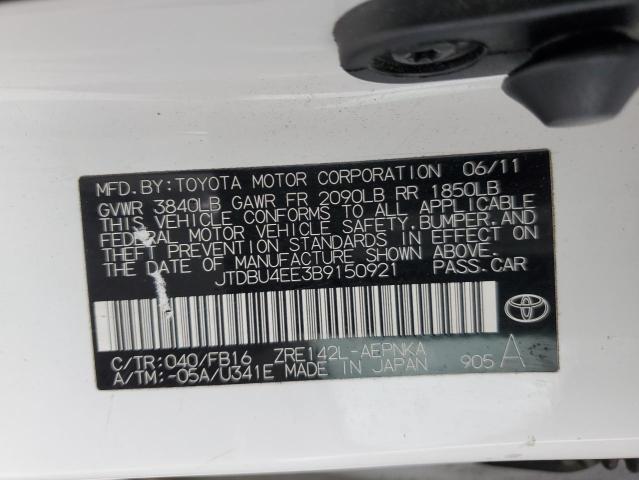 JTDBU4EE3B9150921 - 2011 TOYOTA COROLLA BASE WHITE photo 13