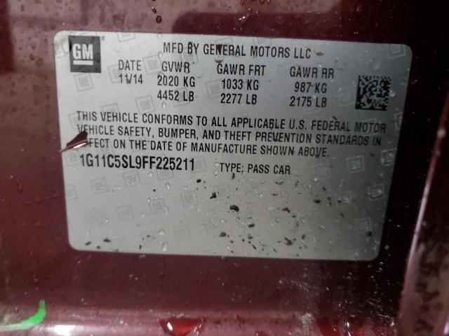 1G11C5SL9FF225211 - 2015 CHEVROLET MALIBU 1LT BURGUNDY photo 12