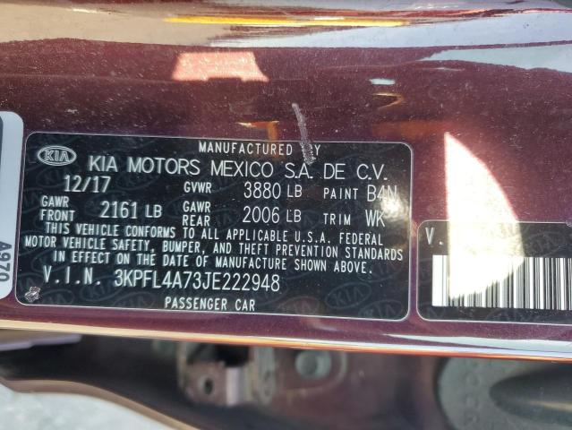 3KPFL4A73JE222948 - 2018 KIA FORTE LX MAROON photo 12